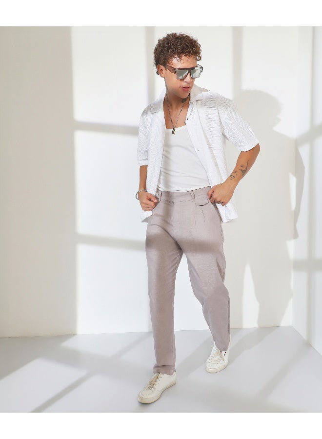 Men's Cloud Grey Tailored Linen-Blend Trousers