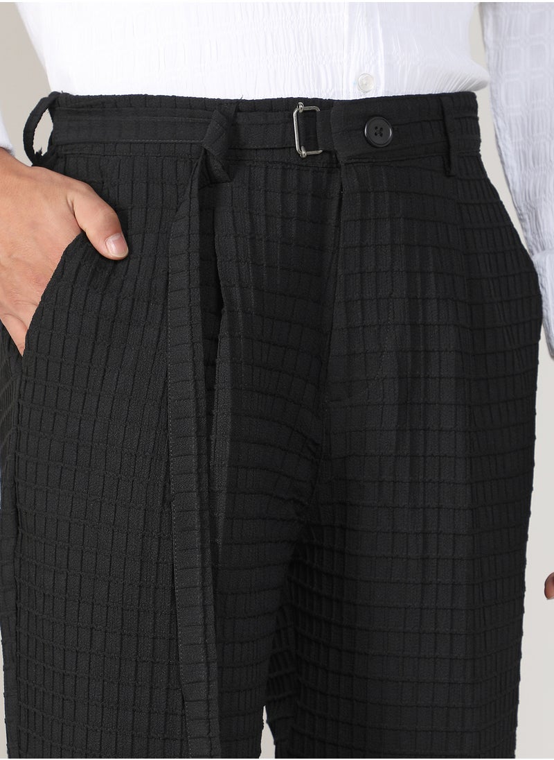 Men's Midnight Black Textured Graph Check Trousers