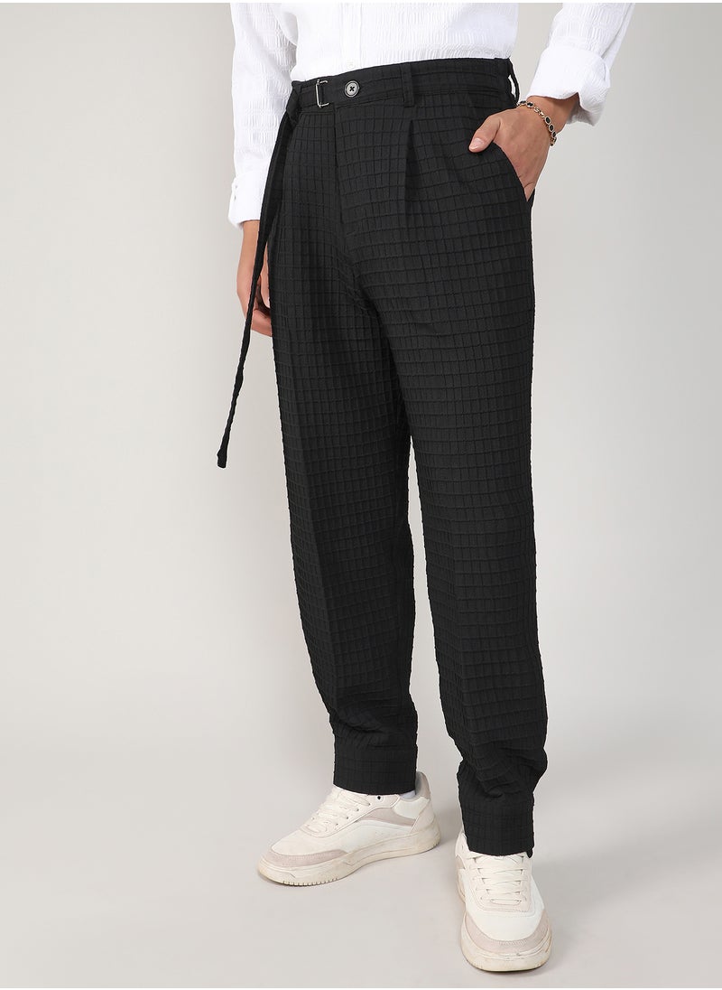 Men's Midnight Black Textured Graph Check Trousers