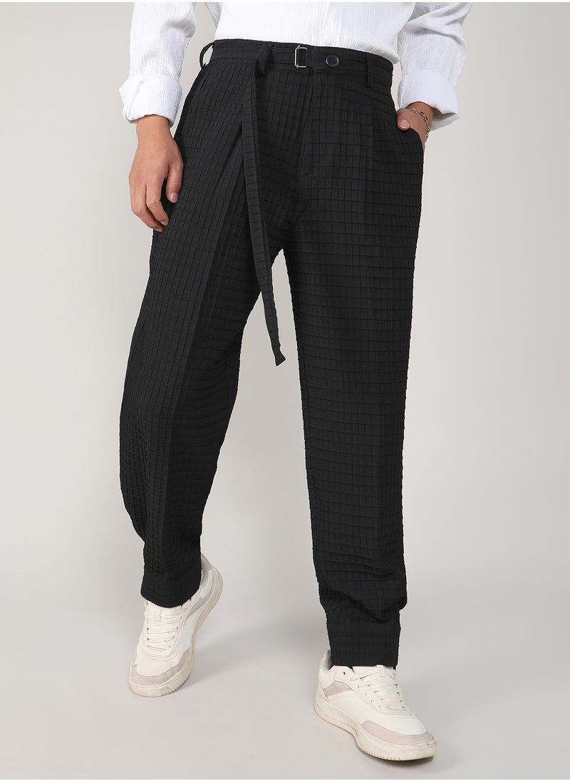 Men's Midnight Black Textured Graph Check Trousers