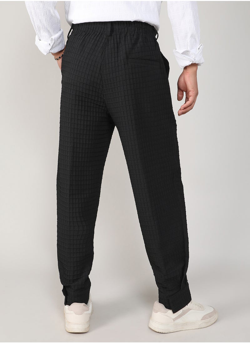 Men's Midnight Black Textured Graph Check Trousers