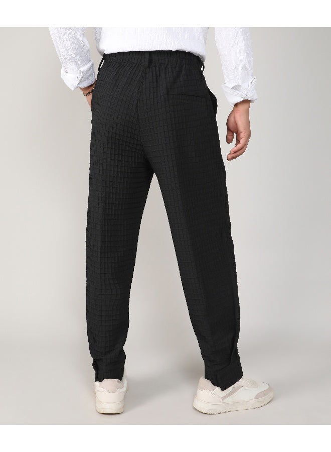 Men's Midnight Black Textured Graph Check Trousers