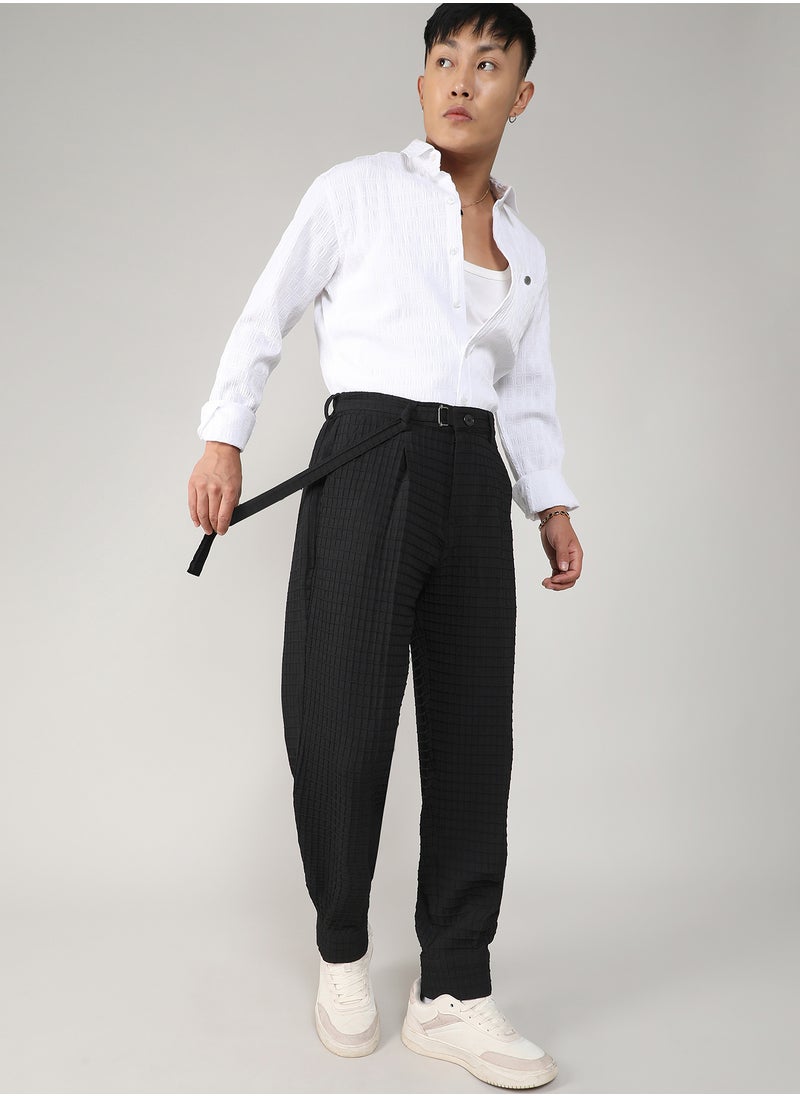 Men's Midnight Black Textured Graph Check Trousers