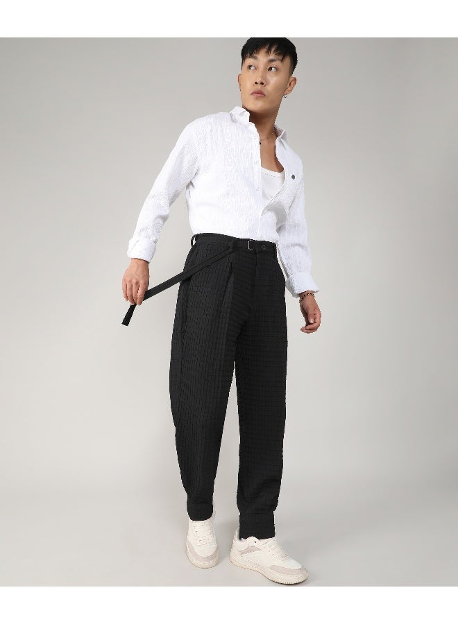 Men's Midnight Black Textured Graph Check Trousers