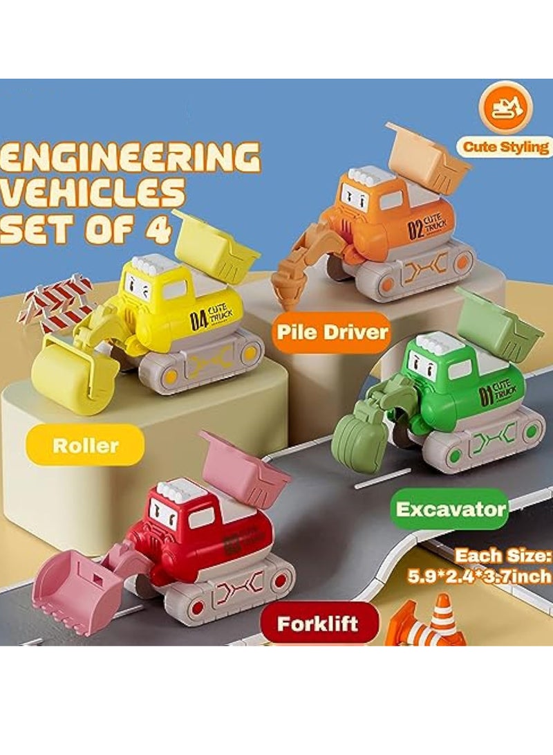 Press and Go Truck Toys 4 Pack Construction Trucks Toy for Toddlers Engineering Vehicles Toy Baby Play Vehicles Construction Cars Toys Push Go Car Toy Birthday Gift for 3+ Kids Boys Girls