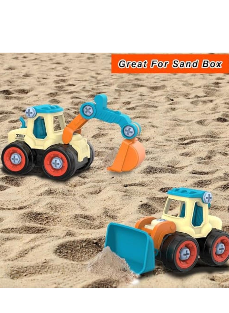 Sand Toys for Kids Toddlers: Take Apart Construction Toys Truck Set Includes Road Roller, Excavator, Bulldozer, Drilling Truck