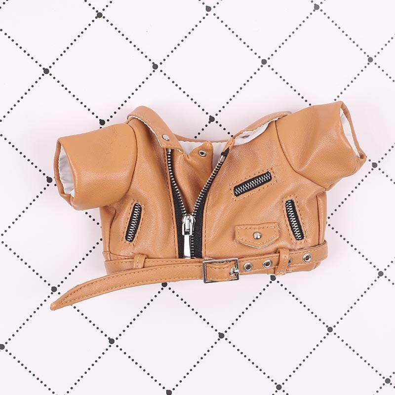 20cm Cotton Doll Moto Leather JacketCurry belt motorcycle clothing leather one piece Curry belt motorcycle clothing leather one piece