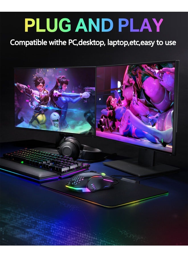 Gaming Mouse, Wired PC Entry Level Mice with RGB Backlit and Adjustable DPI, Ergonomic Office Laptop Mouse, Computer Gamer Mouse with 7 Responsive Buttons for Windows/Mac/Linux/Chrome