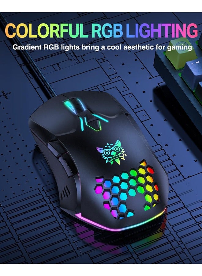 Gaming Mouse, Wired PC Entry Level Mice with RGB Backlit and Adjustable DPI, Ergonomic Office Laptop Mouse, Computer Gamer Mouse with 7 Responsive Buttons for Windows/Mac/Linux/Chrome