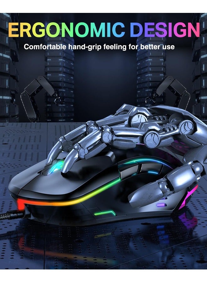 Gaming Mouse, Wired PC Entry Level Mice with RGB Backlit and Adjustable DPI, Ergonomic Office Laptop Mouse, Computer Gamer Mouse with 7 Responsive Buttons for Windows/Mac/Linux/Chrome