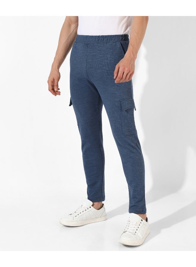 Men's Blue Solid Regular Fit Trackpants