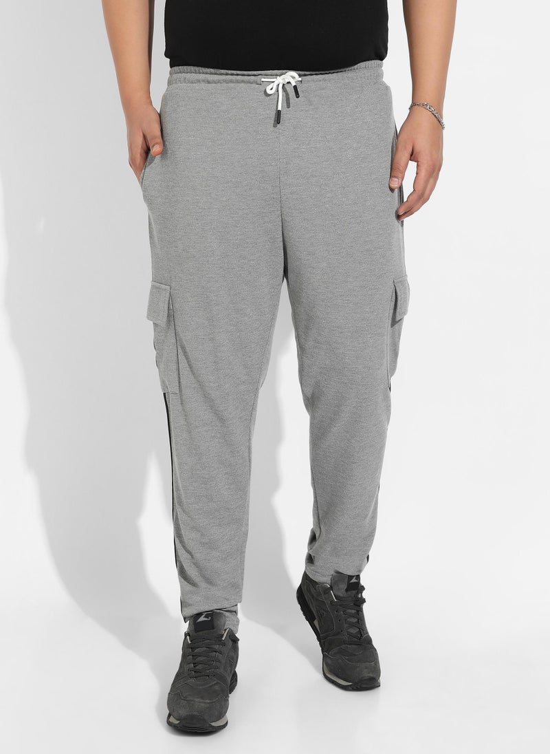 Instafab Plus Men's Grey Contrast Striped Cargo Joggers