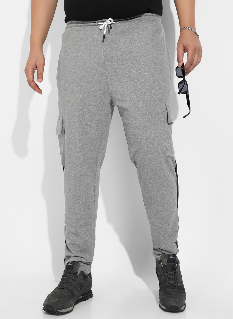 Instafab Plus Men's Grey Contrast Striped Cargo Joggers