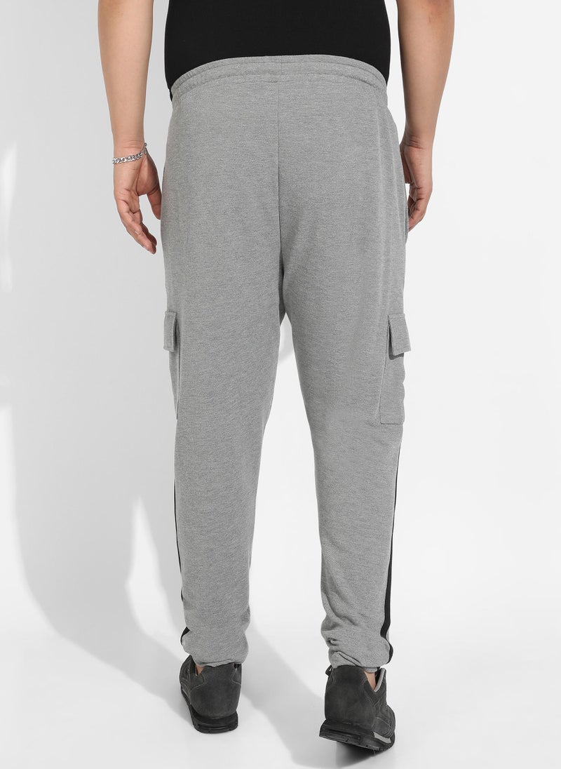 Instafab Plus Men's Grey Contrast Striped Cargo Joggers