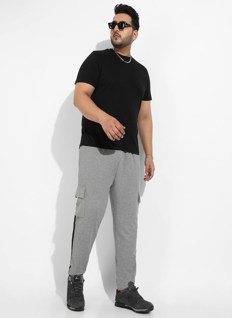 Instafab Plus Men's Grey Contrast Striped Cargo Joggers