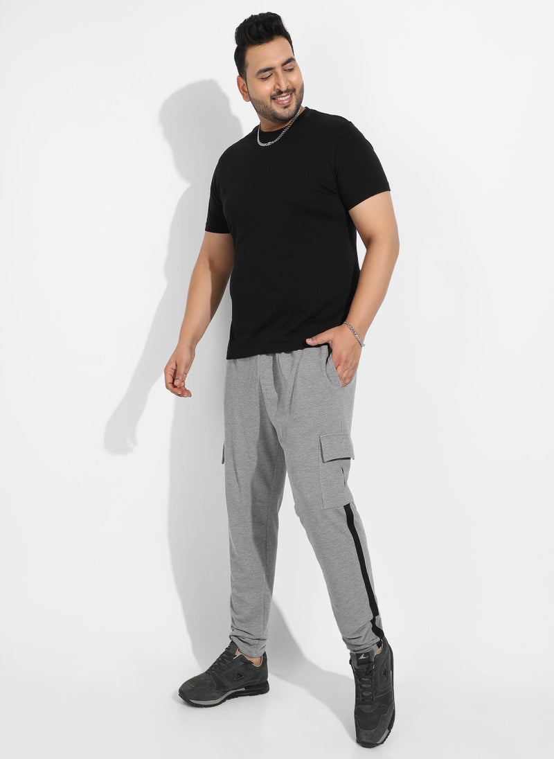 Instafab Plus Men's Grey Contrast Striped Cargo Joggers