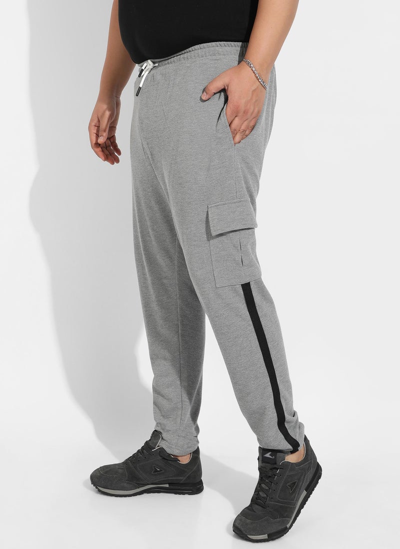 Instafab Plus Men's Grey Contrast Striped Cargo Joggers