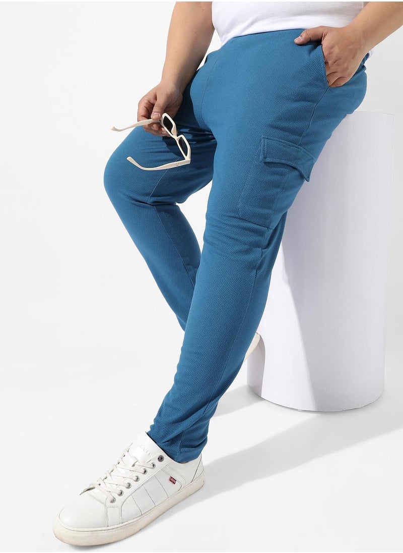 Men's Solid Blue Regular Fit Trackpants