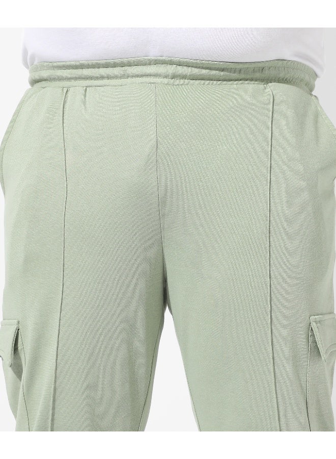 Men's Solid Sage Green Regular Fit Trackpants