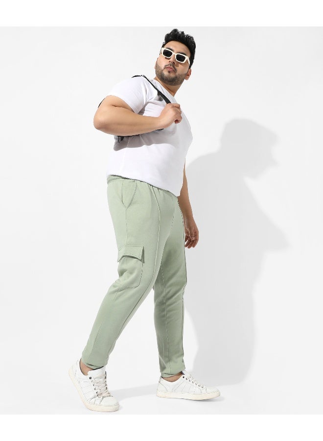 Men's Solid Sage Green Regular Fit Trackpants