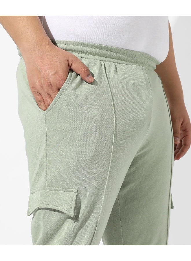 Men's Solid Sage Green Regular Fit Trackpants