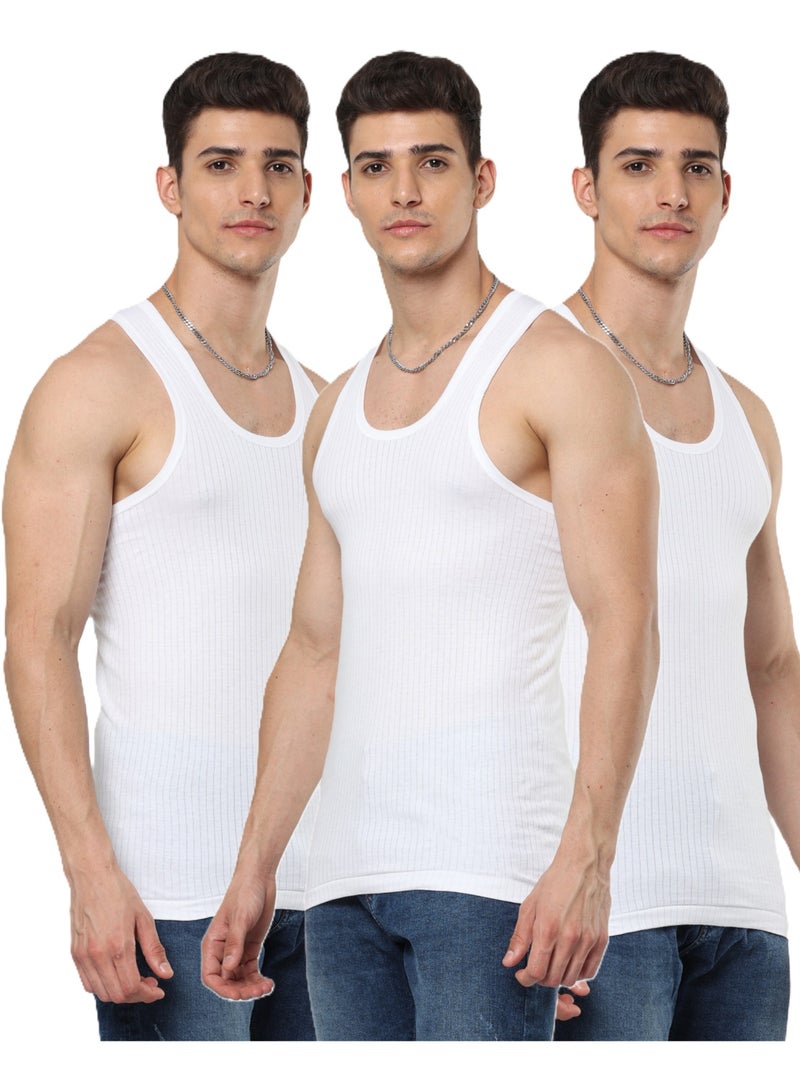 Pack of 3 Platinum Collection Double-Knit 100% Organic Cotton Interlock Parker Super Combed Men's Vest Inner Tank Top Ultrasoft Breathable Lightweight Sleeveless Sando