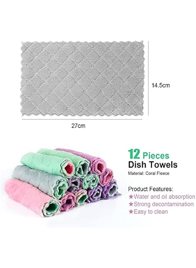 Kitchen Towels - 12 Pack Dish Towels - Premium Reusable Microfiber Cleaning Cloth, Super Absorbent and Fast Drying Dish Cloths for Kitchen, Non Stick Oil and No Odor Kitchen Dish Towels Sets