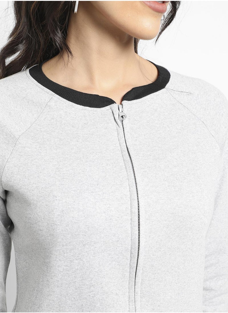 Women's Charcoal Grey Zip-Front Textured Hoodie