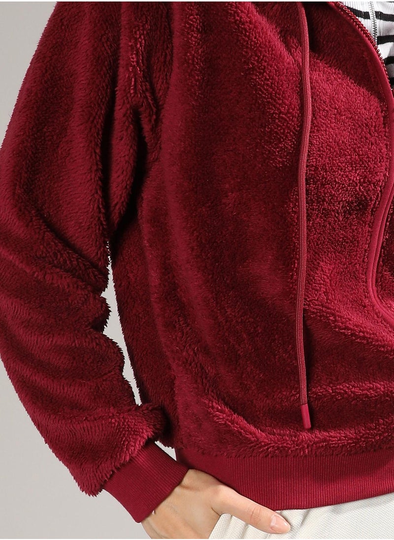 Women's Carmine Red Zip-Front Fleece Hoodie