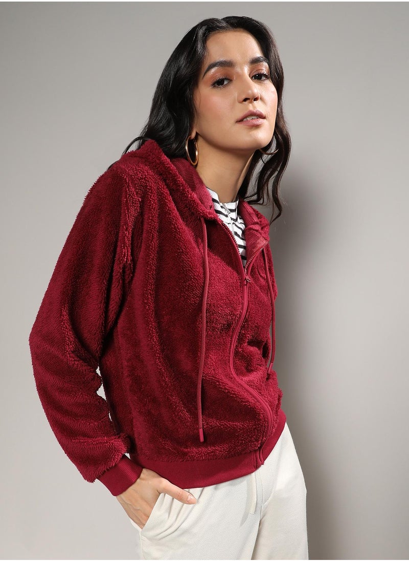 Women's Carmine Red Zip-Front Fleece Hoodie