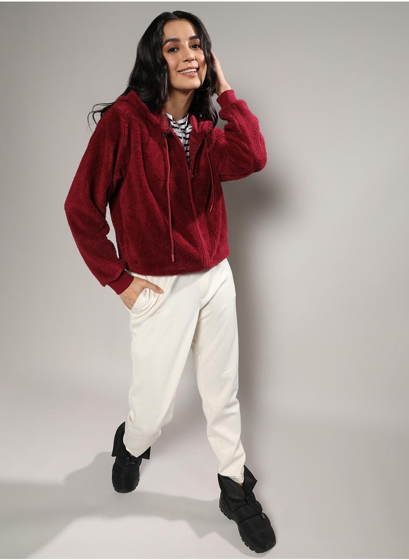 Women's Carmine Red Zip-Front Fleece Hoodie