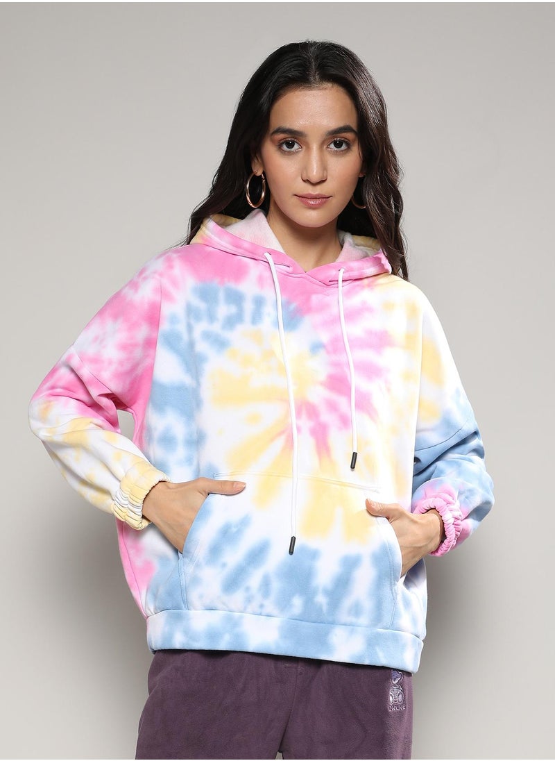 Women's Powder Blue & Blush Pink Oversized Tie-Dye Hoodie