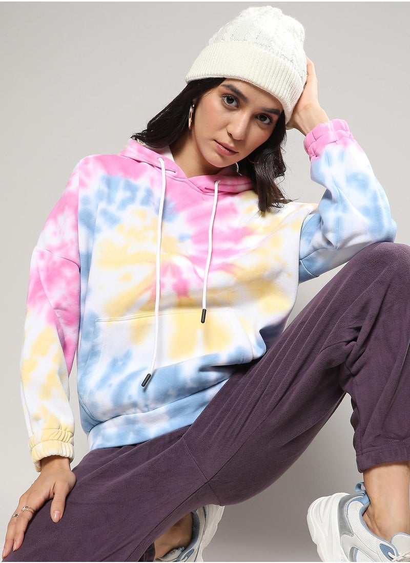 Women's Powder Blue & Blush Pink Oversized Tie-Dye Hoodie