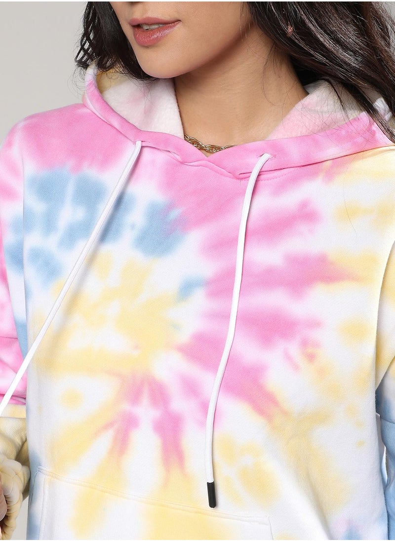 Women's Powder Blue & Blush Pink Oversized Tie-Dye Hoodie