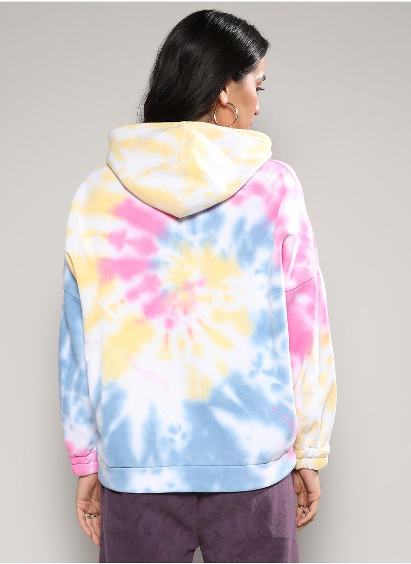 Women's Powder Blue & Blush Pink Oversized Tie-Dye Hoodie