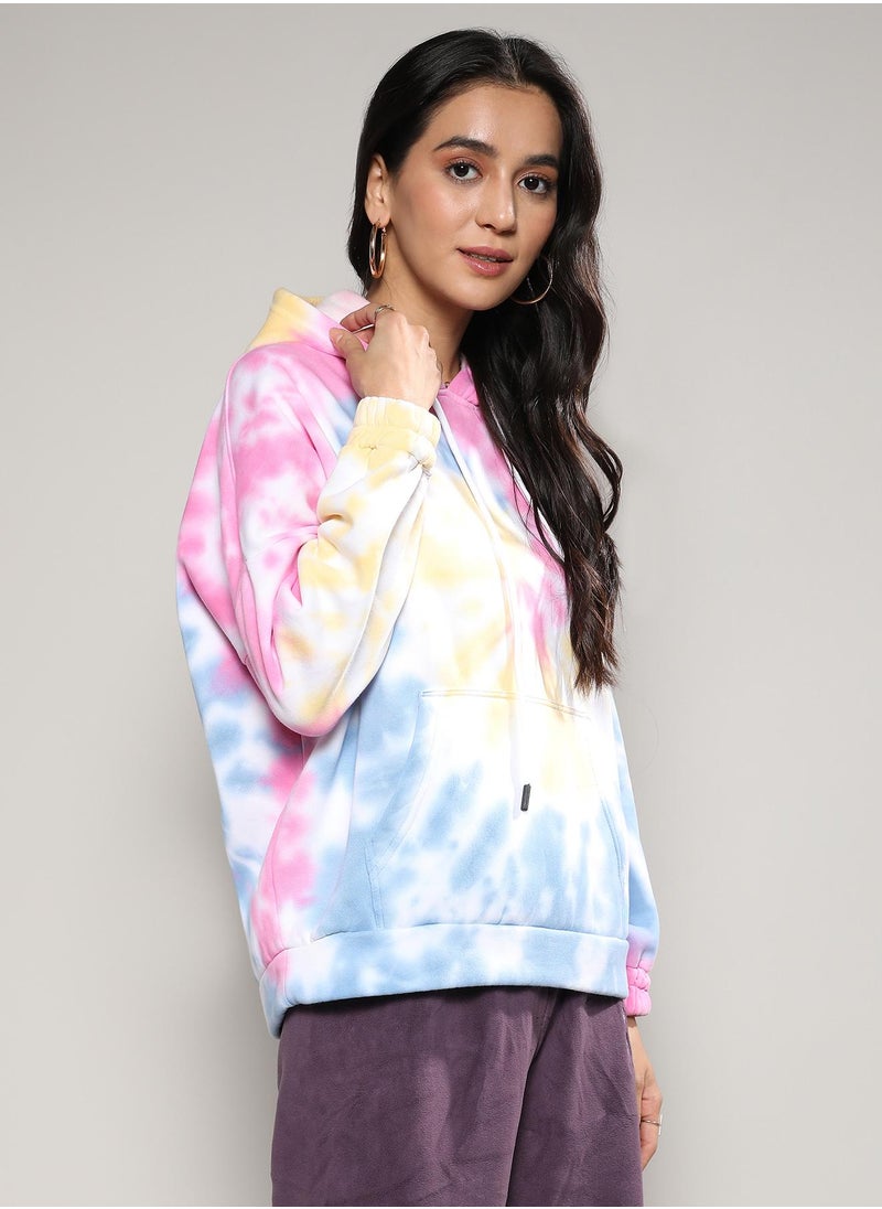 Women's Powder Blue & Blush Pink Oversized Tie-Dye Hoodie