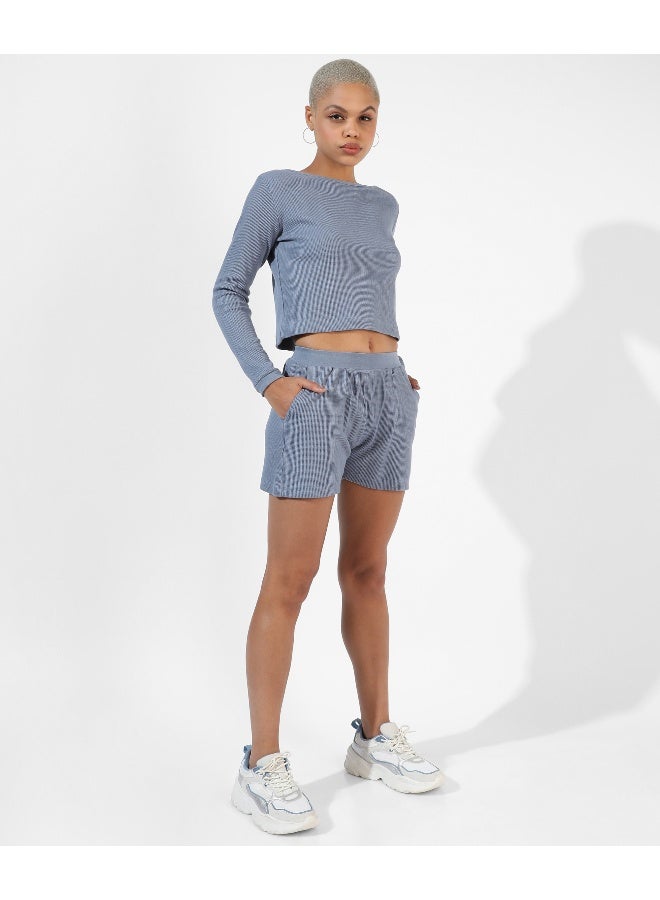 Women's Solid Blue Regular Fit Co-Ords Set