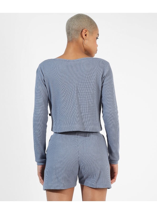 Women's Solid Blue Regular Fit Co-Ords Set