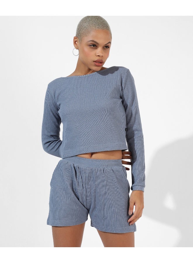 Women's Solid Blue Regular Fit Co-Ords Set