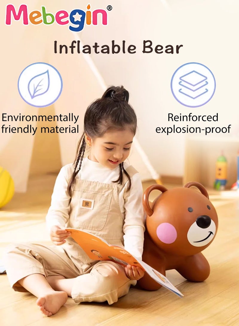 Bouncy Bear with a Pump for Toddlers, 38*29*50cm Inflatable Ride-on Toy for Kids Indoors and Outdoors Toy, Inflatable Bouncing Animal with 4-leged Support, Ideal Birthday Gift for Boys Girls