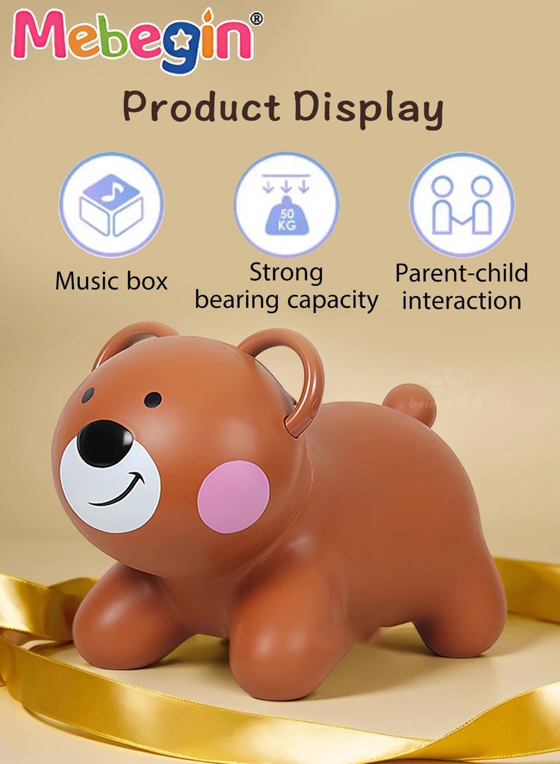 Bouncy Bear with a Pump for Toddlers, 38*29*50cm Inflatable Ride-on Toy for Kids Indoors and Outdoors Toy, Inflatable Bouncing Animal with 4-leged Support, Ideal Birthday Gift for Boys Girls