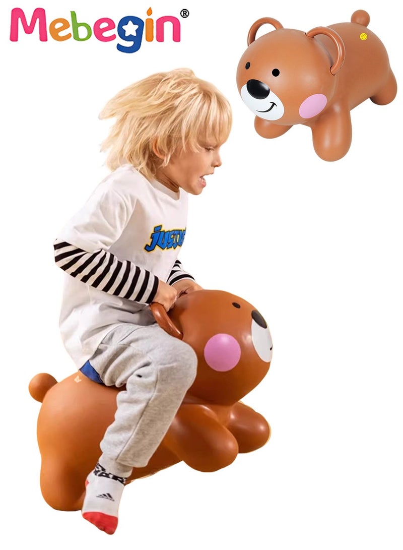 Bouncy Bear with a Pump for Toddlers, 38*29*50cm Inflatable Ride-on Toy for Kids Indoors and Outdoors Toy, Inflatable Bouncing Animal with 4-leged Support, Ideal Birthday Gift for Boys Girls