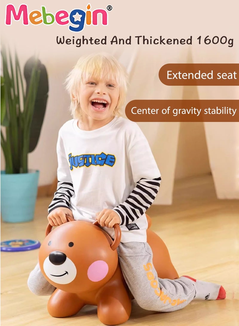 Bouncy Bear with a Pump for Toddlers, 38*29*50cm Inflatable Ride-on Toy for Kids Indoors and Outdoors Toy, Inflatable Bouncing Animal with 4-leged Support, Ideal Birthday Gift for Boys Girls