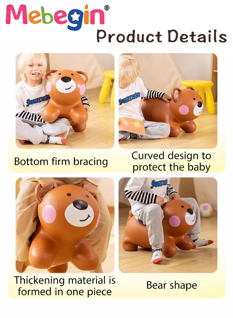 Bouncy Bear with a Pump for Toddlers, 38*29*50cm Inflatable Ride-on Toy for Kids Indoors and Outdoors Toy, Inflatable Bouncing Animal with 4-leged Support, Ideal Birthday Gift for Boys Girls