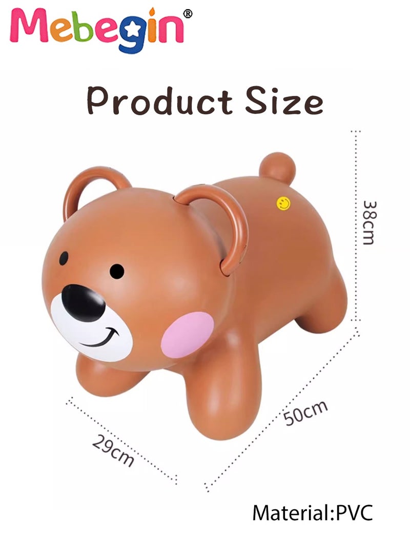 Bouncy Bear with a Pump for Toddlers, 38*29*50cm Inflatable Ride-on Toy for Kids Indoors and Outdoors Toy, Inflatable Bouncing Animal with 4-leged Support, Ideal Birthday Gift for Boys Girls