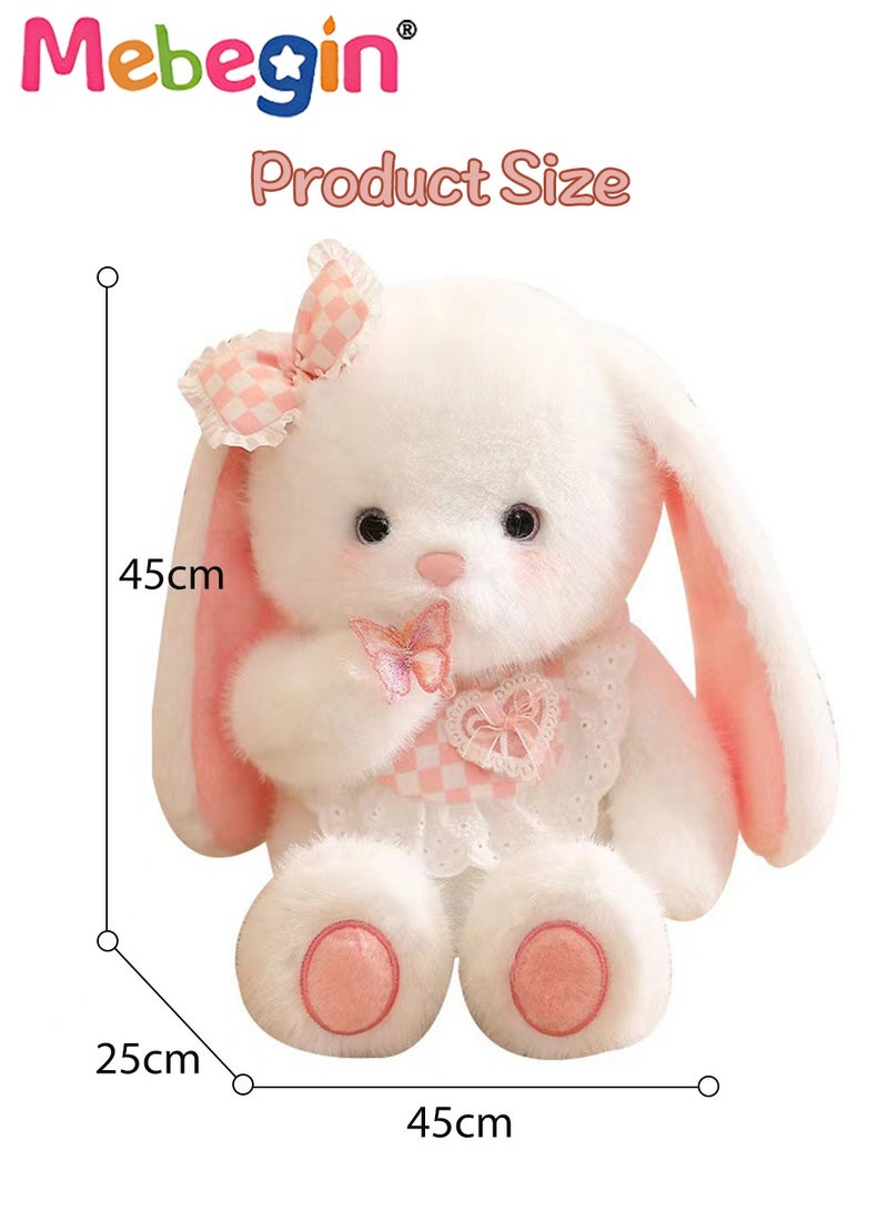 45*20*45 Soft Animal Plush Toy, Resilient Plush Bunny, Fuzzy and Floppy Sitting Plush Rabbit Embroided with A Pink Bow, Good Companion for Kids to Sleep, Ideal Birthday Gift for Babies and Kids