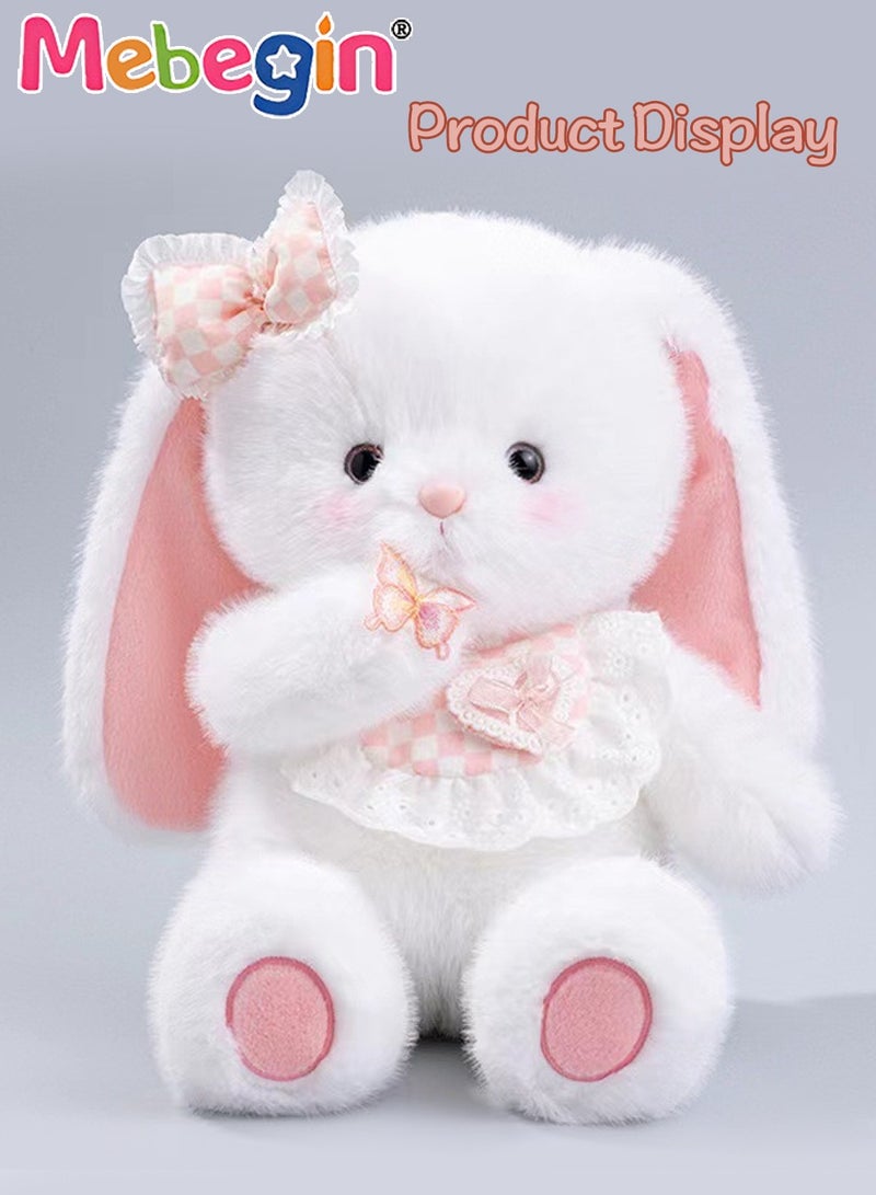 45*20*45 Soft Animal Plush Toy, Resilient Plush Bunny, Fuzzy and Floppy Sitting Plush Rabbit Embroided with A Pink Bow, Good Companion for Kids to Sleep, Ideal Birthday Gift for Babies and Kids