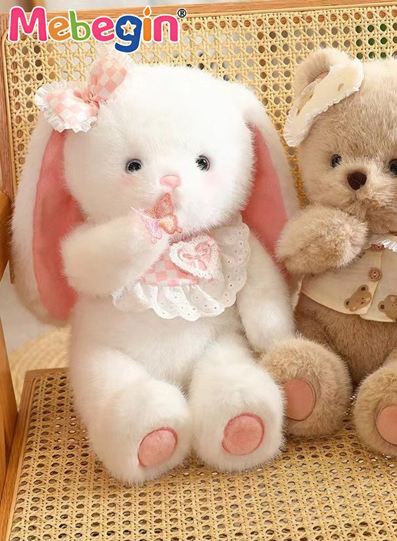 45*20*45 Soft Animal Plush Toy, Resilient Plush Bunny, Fuzzy and Floppy Sitting Plush Rabbit Embroided with A Pink Bow, Good Companion for Kids to Sleep, Ideal Birthday Gift for Babies and Kids