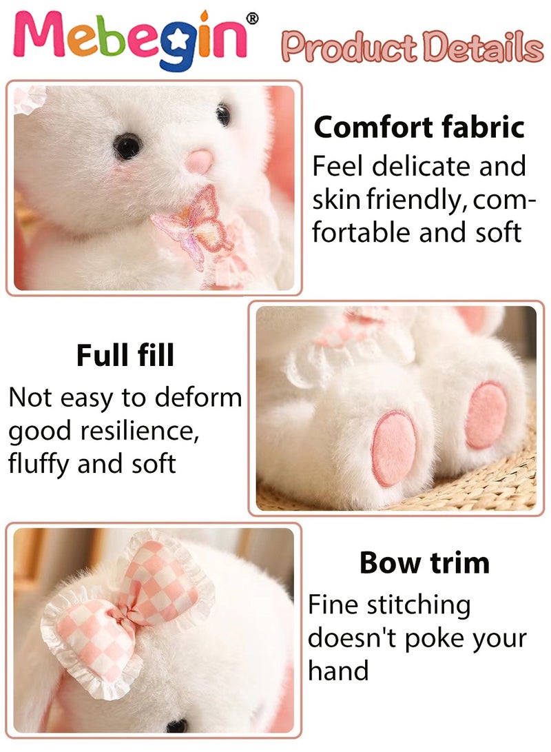 45*20*45 Soft Animal Plush Toy, Resilient Plush Bunny, Fuzzy and Floppy Sitting Plush Rabbit Embroided with A Pink Bow, Good Companion for Kids to Sleep, Ideal Birthday Gift for Babies and Kids