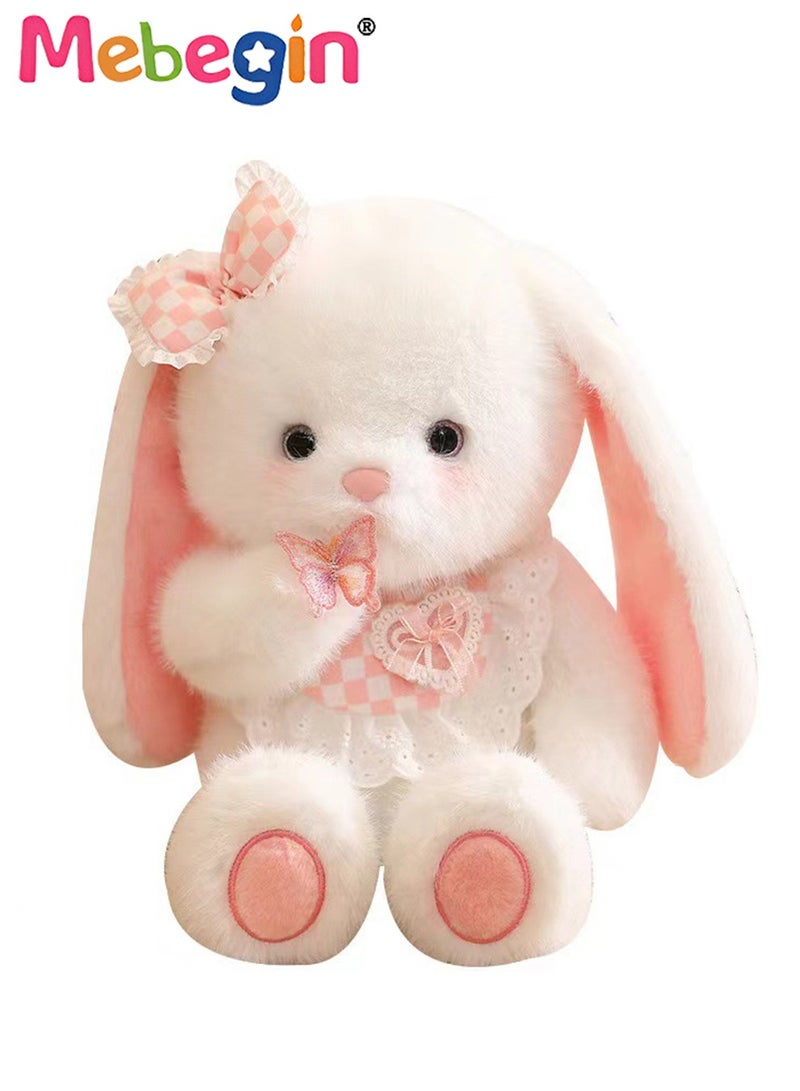 45*20*45 Soft Animal Plush Toy, Resilient Plush Bunny, Fuzzy and Floppy Sitting Plush Rabbit Embroided with A Pink Bow, Good Companion for Kids to Sleep, Ideal Birthday Gift for Babies and Kids
